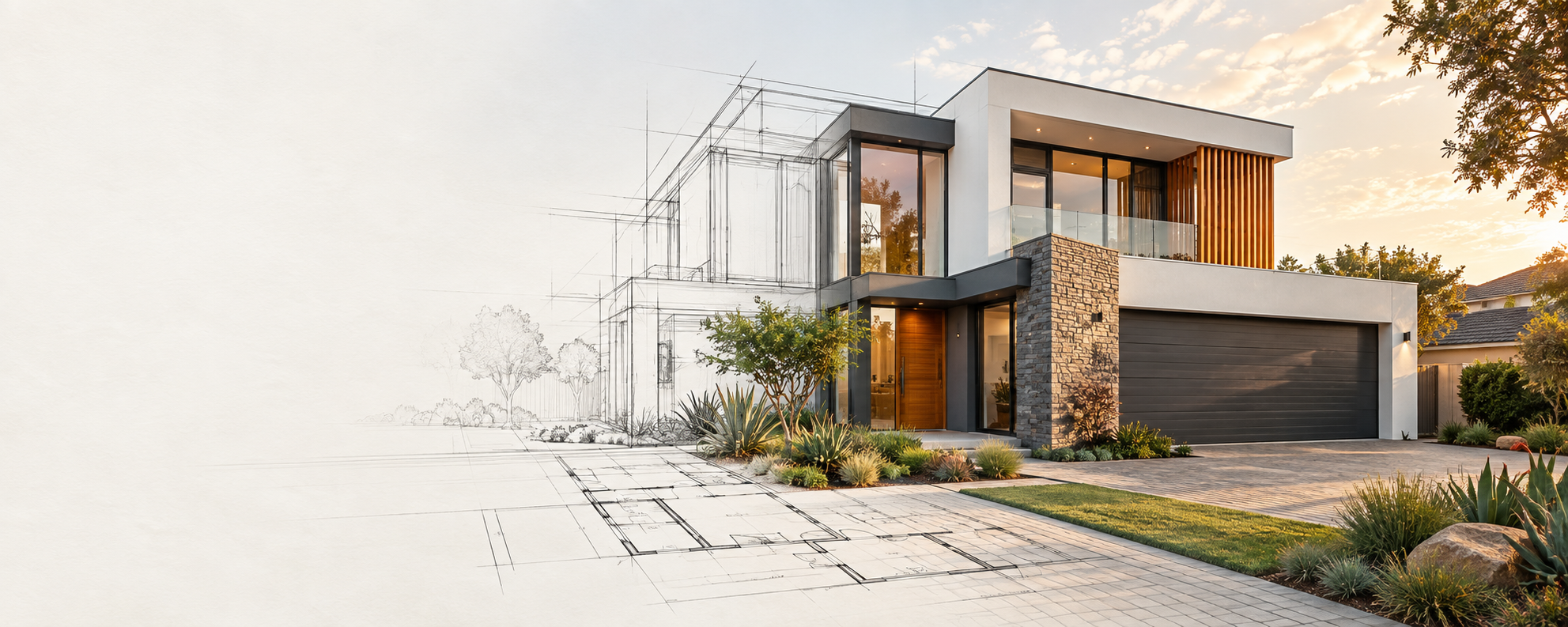 Architectural concept drawing of a contemporary residence