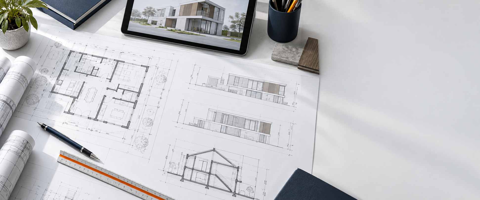 Technical architectural draughting and building plans
